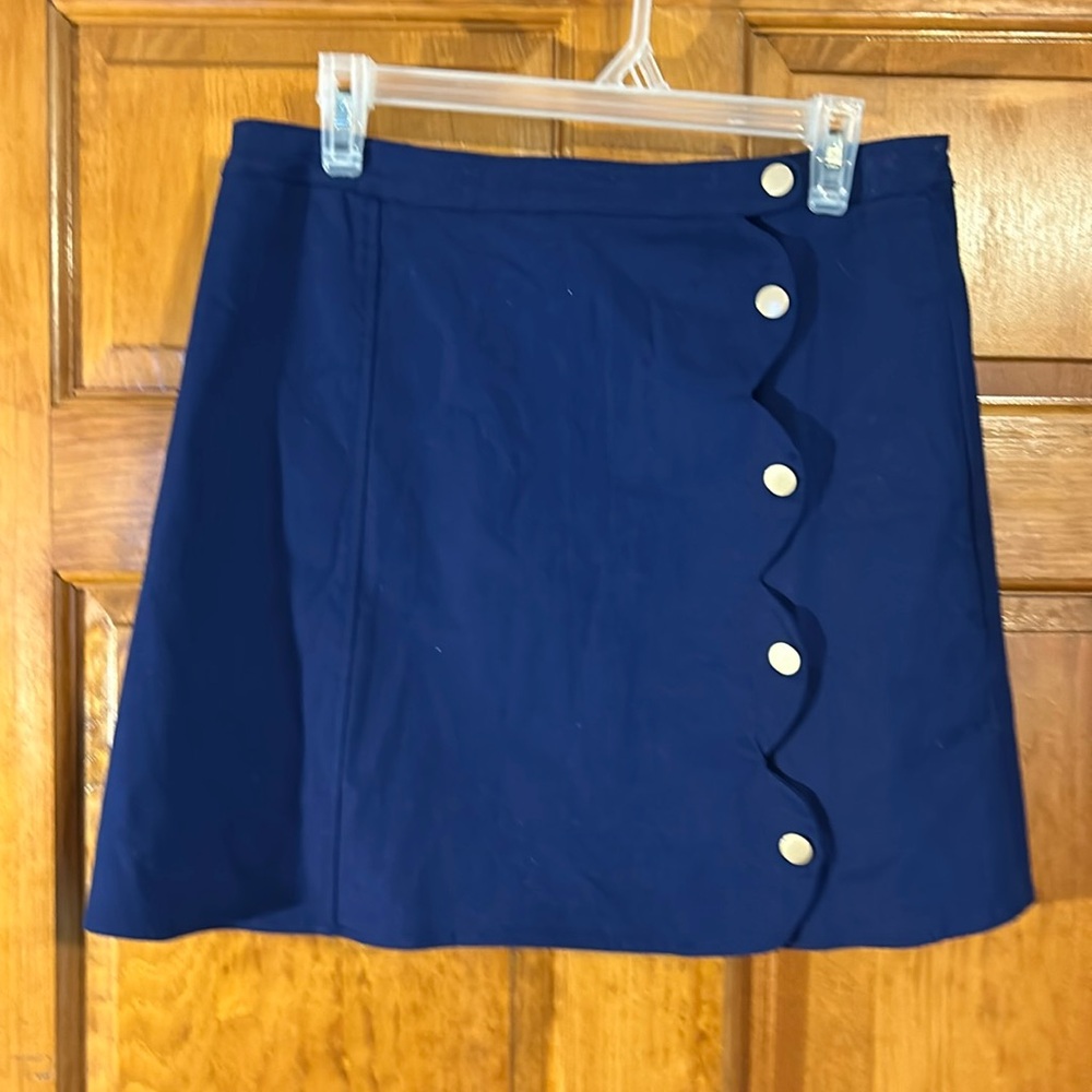 Harper Heritage Women’s Navy Lined Scalloped Wrap Skirt Snap Closure Lg-NEW